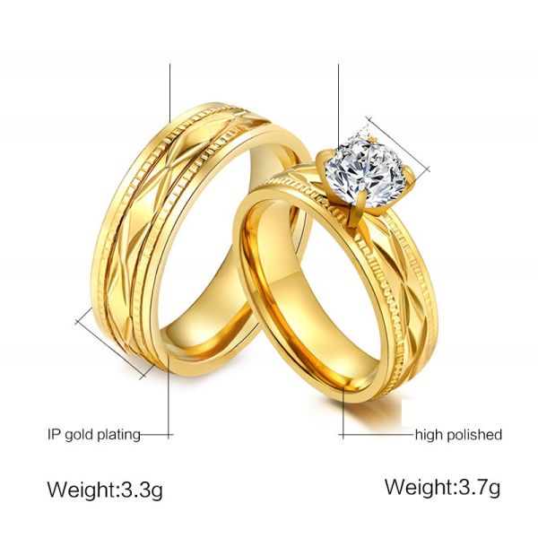 Rings de mariage en acier inoxydable incrustés en or 6 mm pour hommes femmes