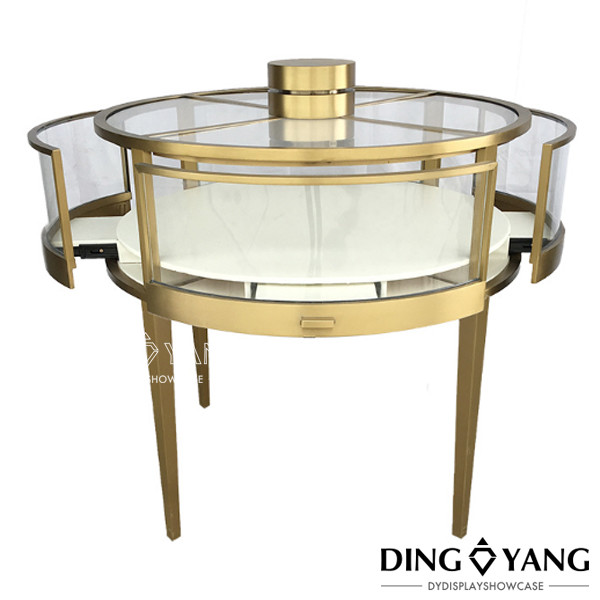 Contemporary Round Lockable Lighting Jewelry Display Cases