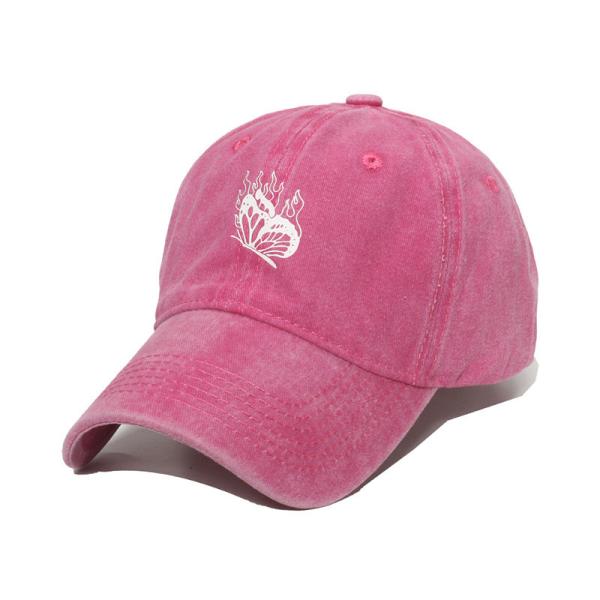 Spring/Summer Versatile Washed And Distressed Baseball Hat With Butterfly Print for female