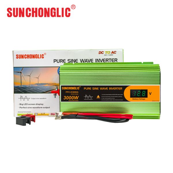 3000W Pure Sine Wave Inverter DC 12V to AC 220V with Big Screen for Reliable Power Conversion