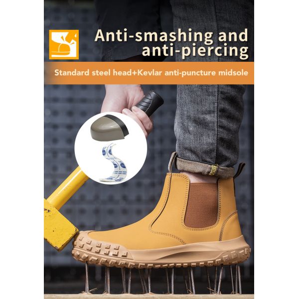 Suede Leather Chelsea Safety Shoes Steel Toe Safety Boots Kevlar Work Shoes Slip-Resistant Rubber Work Boots For Industrial Work