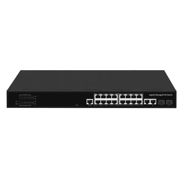 L2 Management Ethernet Switch, 16 Gigabit Poe Switch+2 SFP Uplink Ports and 2 Gigabit Uplink Ports;
