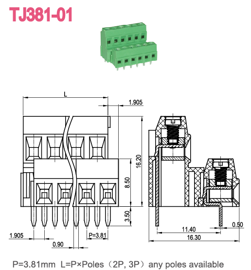 Блоки PCB тангажа 3.8mm терминальные, двойной ровный блок винта евро струбцины терминальный
