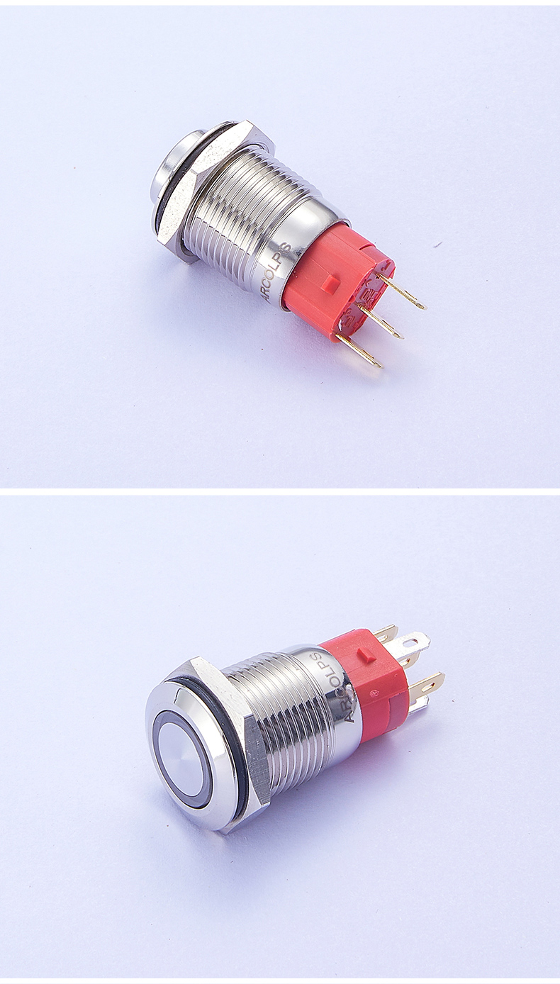 10A 250V IP67 16mm Metal Push Button Switch 2NO2NC 50000 Cycles