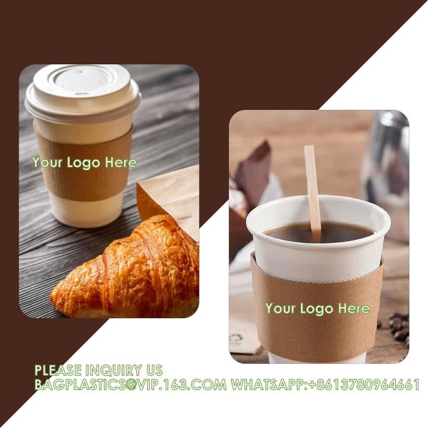 Custom your own logo on Coffee Sleeves-100 Coffee Sleeves Fits, 10 Oz. - 20 Oz. Cups (Pack Of 100), Natural Kraft