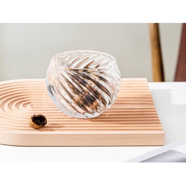 Striped Round Small Glass Globe Vases Votive Candle Holder Pressed 12 X 8.8cm