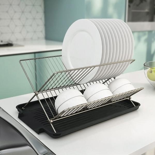 Folding X Shape Kitchen Dish Rack , 20.5cm Height Stainless Dish Rack
