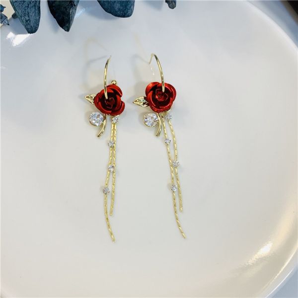 2025 New Arrival Fashion Fancy Pretty Purple Rose Zircon Long Tassel Earrings for Women
