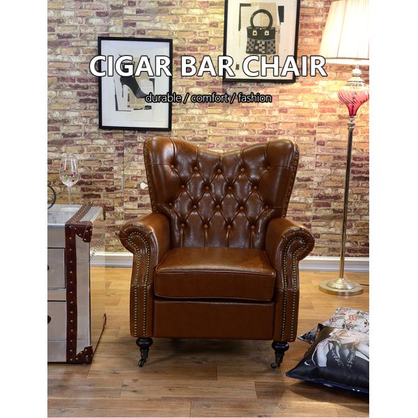Nidea #8826 Foshan Factory Custom-Made American-Style Retro High-Back Tiger Chair Genuine Leather Leisure Sofa  Chair Bedroom Living