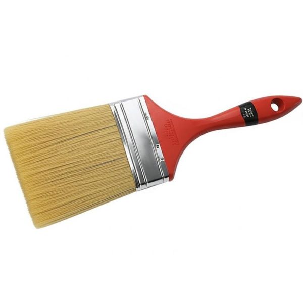 Pinceau de peinture pour la maison à soies en fibres synthétiques, manche en bois léger verni, offrant des soies durables et une prise en main confortable pour une utilisation prolongée