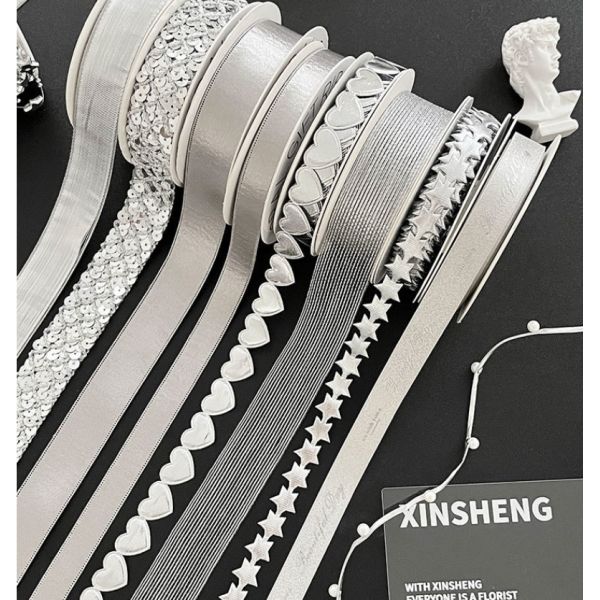 Cintas de Navidad de la serie de plata y ramos de flores perfectos para accesorios para el cabello Uso de 2,5 cm