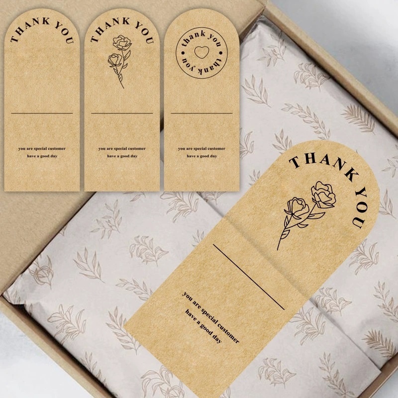 Kraft Paper Thank You Stickers With Arch Top For Gift Box And Retail Packaging
