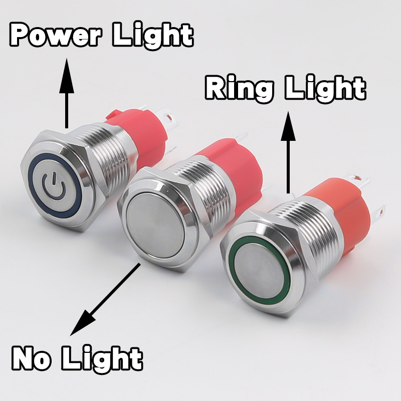 10A 16MM Stainless Steel Push Button Switch with LED Power Indicator Latching Momentary 1NO 4pin Flat/High Head IP65 for 220V