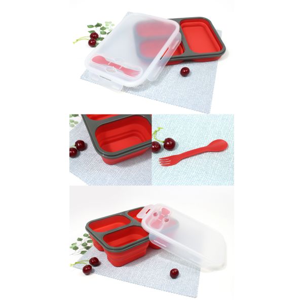 3 Compartments Dishwasher Safe Collapsible Bento Box BPA Free For Kids