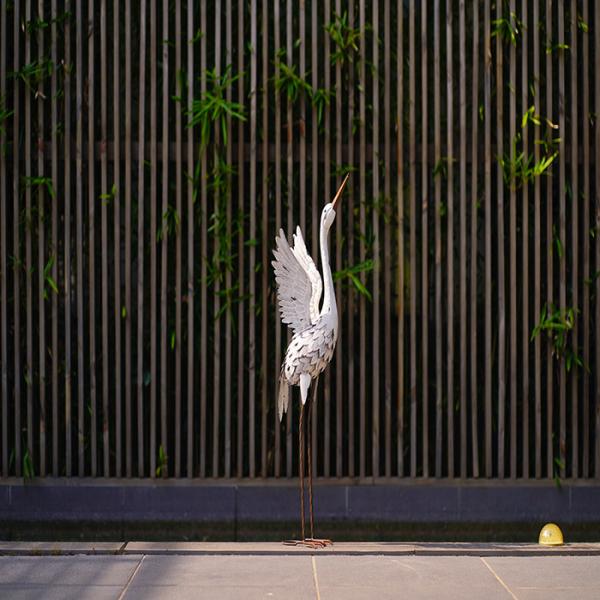 Métal créatif Crane Bird Lawn Art Lifelike et imperméable
