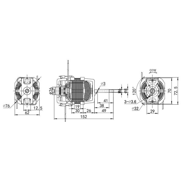 Shaft Type Threaded Shaft 110V 220V AC Universal Treadmill Motor 50/60Hz 76mm AC Motor