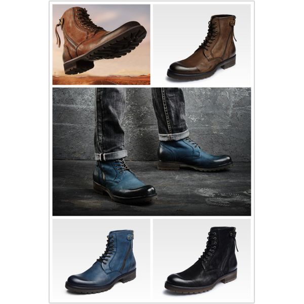 Lace Up Mens Ankle Boots Wear Resistant Casual Mens Leather Cowboy Boots