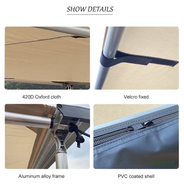 Крыша тента стороны автомобиля шатра серой на открытом воздухе крыши 420D верхняя вытягивает вне тень располагаясь лагерем 140X200X200CM укрытия шатра