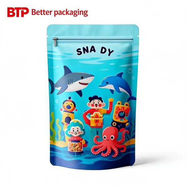 Bulk Supply Custom Cartoon Stand up Pouch Snack Bags with Zipper Top for Children's Food Disposable Wholesale Packaging