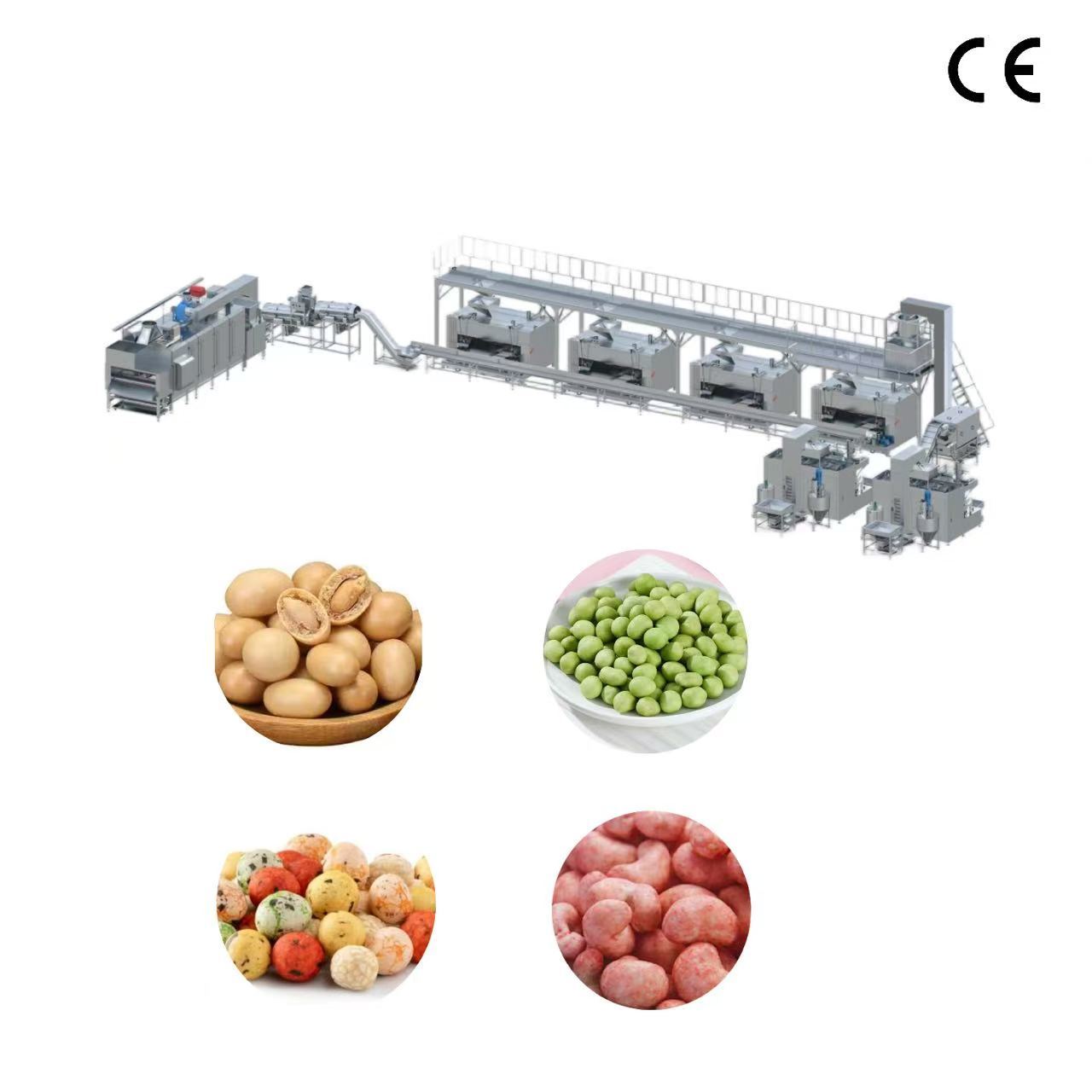 Auto Coated Peanut Roasting Production Line SUS304 Multi-function Nut Seasoning Machine for Coated Peanut Manufacturing