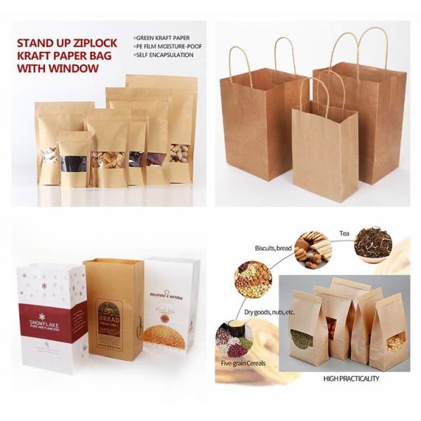 Food Grade Handle Fast Food Kraft Paper Bag FSC Certified