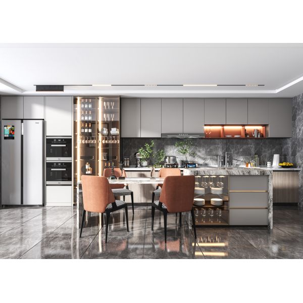 Modular Kitchen Cabinets with Backsplash & Drawer Accessories