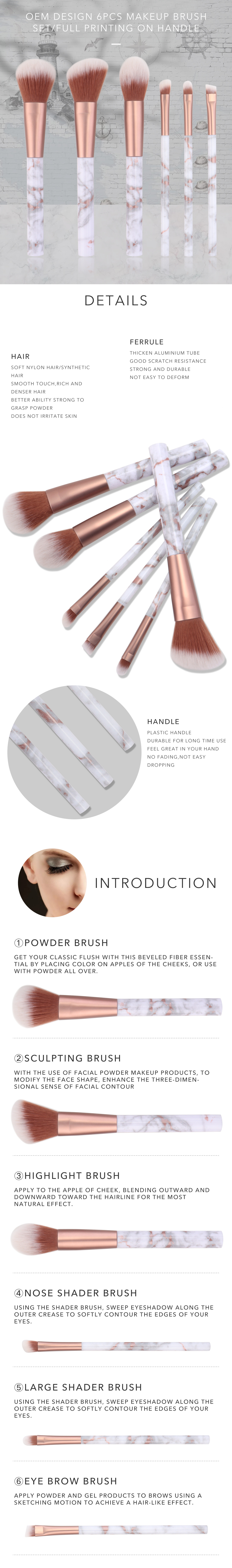 щетки макияжа синтетики 150mm цветов 6pcs 2 пластиковые