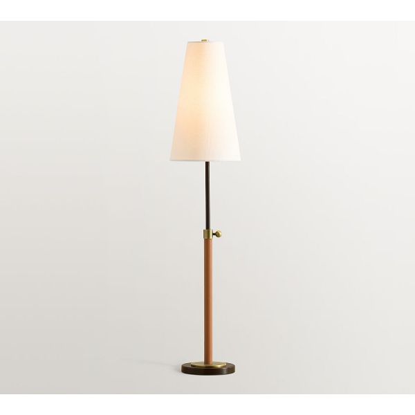 Modern Design Table Lamp with Brass Finish and White Linen Shade for Indoor Living Reading Craft Rooms
