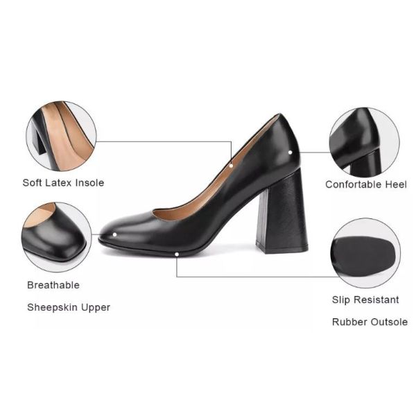 Womens Brown Genuine Leather Dress Shoes 3inch High Heel Platform Closed Toes