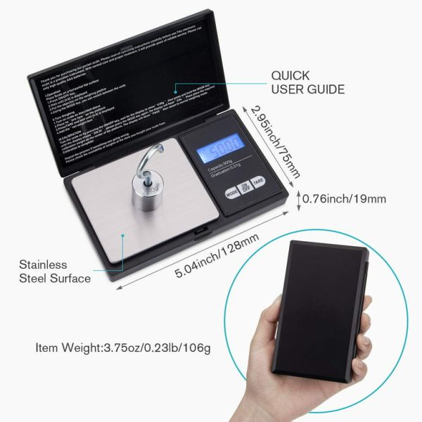 Weighing Scale Black Original Diamond Model 500 Kitchen Pocket Jewelry Food Scale Digital 200g 0.01g Golden with Battery