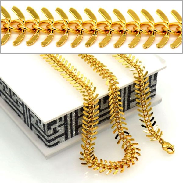 Korean Fishbone chain New Trendy Suitable for men and women Jewelry 18K Real Gold Plated