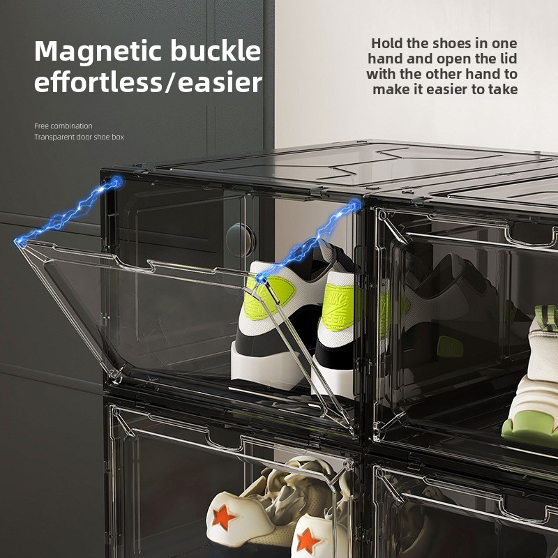 Hot Selling Household Transparent Plastic Magnetic Stackable Shoe Storage Organizer Cabinet Dustproof Shoe Box