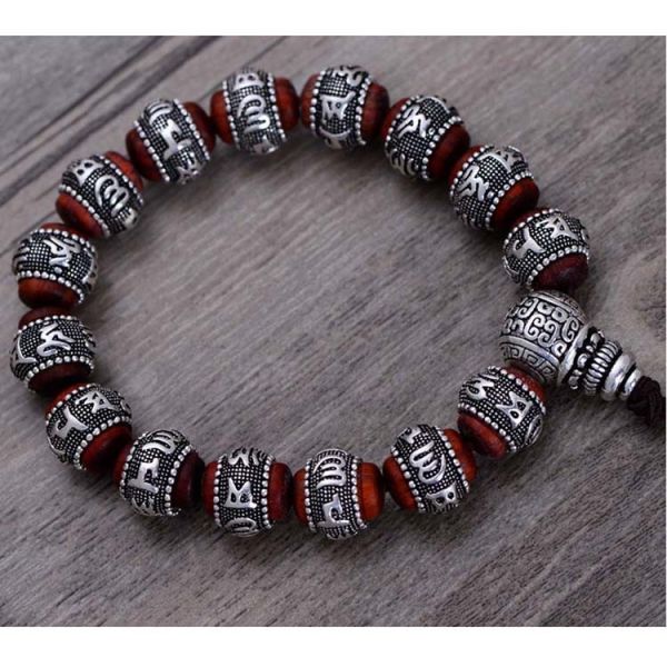 Women and Men Sterling Silver Wrap Sandalwood Bead Strand Bracelet Couples Jewelry(B20180102)