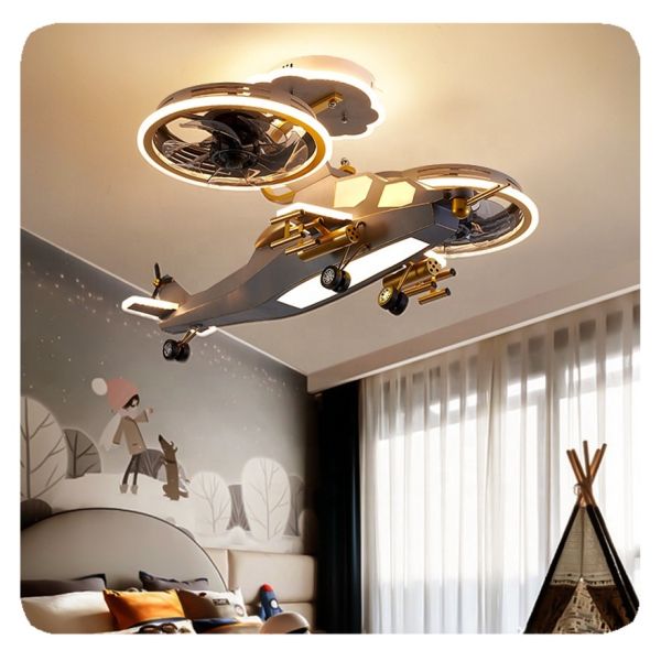 Decoration Helicopter Multi Speed Timer Remote Control Dimmable App Control Modern Led Aircraft Ceiling Fan for Children Bedroom