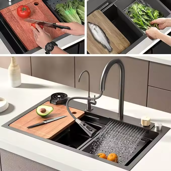 304 Stainless Steel Waterfall Kitchen Single Bowl Sink with Undermount Installation