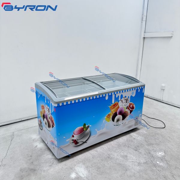 Commercial Ice Cream Freezer Sliding Chest Freezer Glass Top Horizontal
