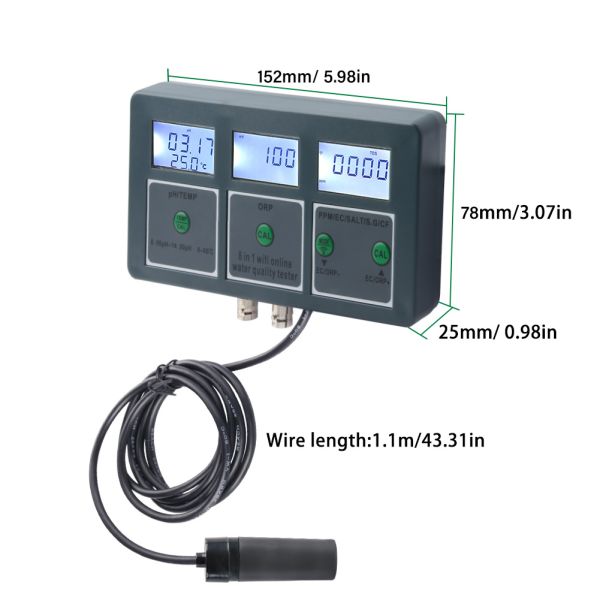 Smart Tuya WiFi 8 in 1 Digital PH Meter with Data Logger Function and DC6V Power Supply for Hydroponic and Landscaping Applications