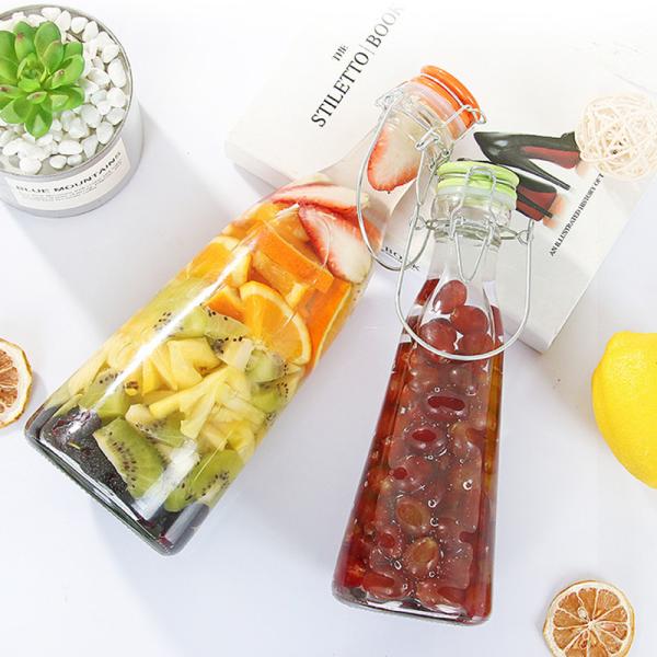 BPA Free 1000ml Glass Beverage Bottle With Clip Top Impact Resistance