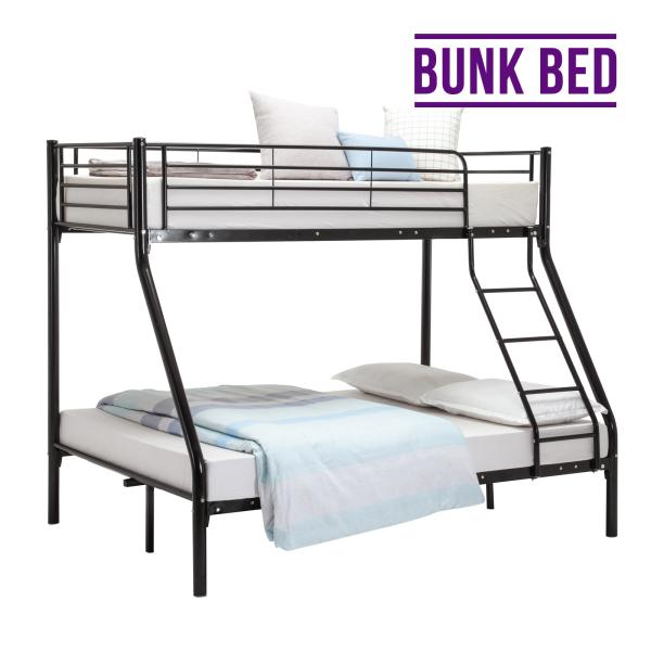 Black Kids Iron Bunk Beds With Rugged Iron Pipe Frame Oblique Ladder