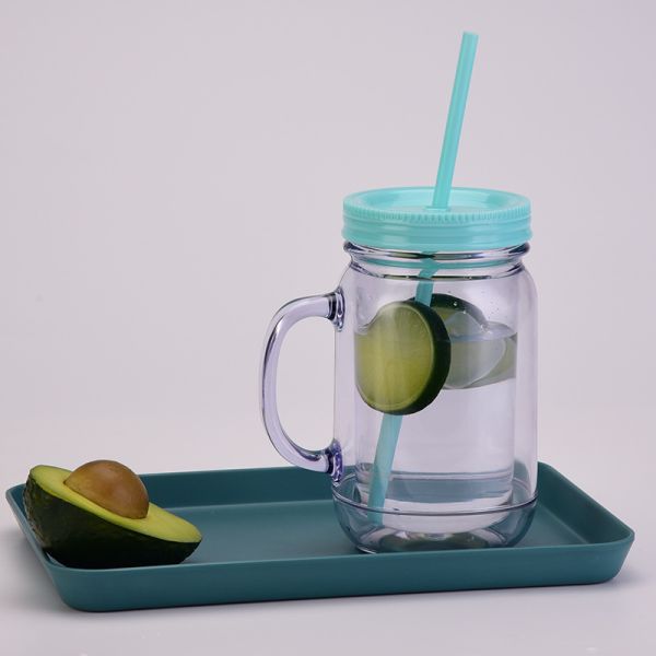 Unisex Plastic Drink Cup with Handle Lid and Straw Capacity 501-600ml Portable Design