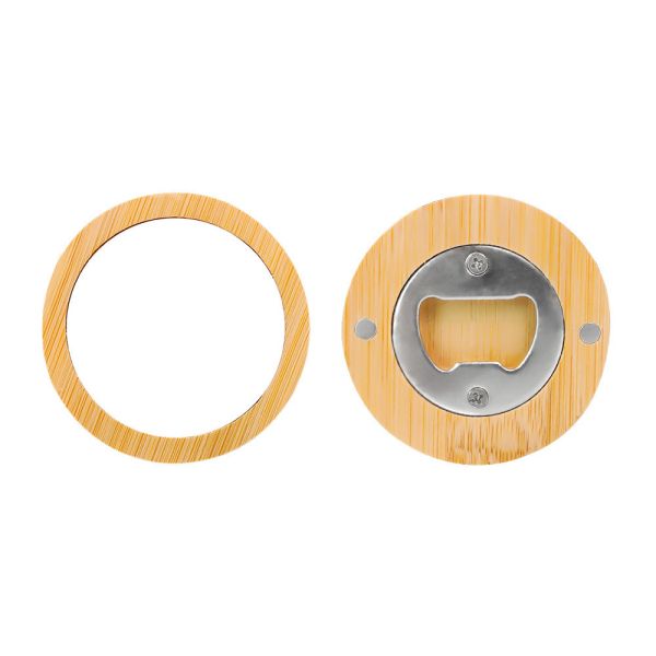 Personalized Round Bamboo Wooden Bottle Opener Fridge Magnet Sublimation Blank Bottle Openers