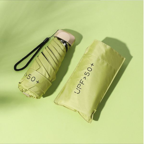 Girls Mini Pocket Umbrella Custom Printed Logo 5 Fold Vinyl UV Protection Sun Umbrella