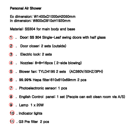 High Standard Automatic Stainless Steel Air Shower One Peronal With Exit Door Locked