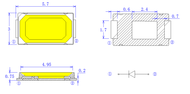 3V 150MA SMD 5730 привело обломоки 6000-6500k 65-70lm для света холодильника