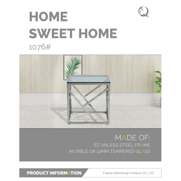 Square 55x55x55cm Stainless Steel Side Tables Clear Glass Home Furniture