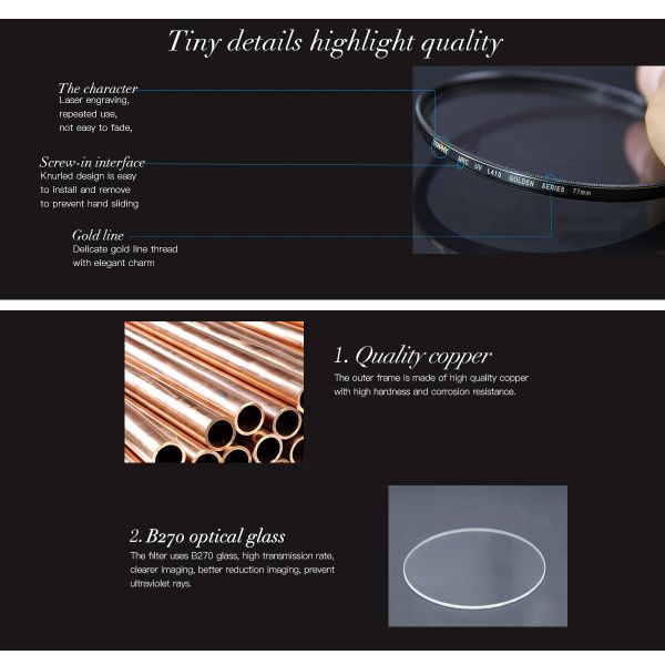 77mm HD Optical Glass Camera Lens Screw In UV Filter With Substantial Brass Frame