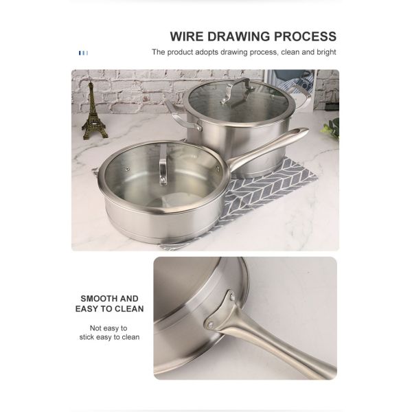 1.65kg Cookware Set Kitchen Pots and Pans Stainless Steel Cook Wear with Glass Cover