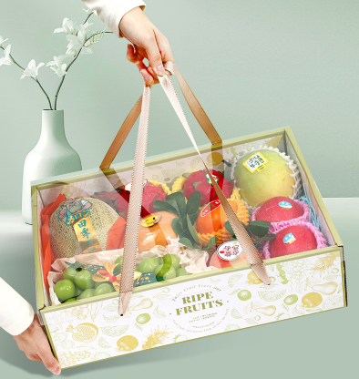 Caja de regalo de frutas de primera calidad embalaje de exhibición ondulado espeso para manzanas frescas melones frutas de temporada