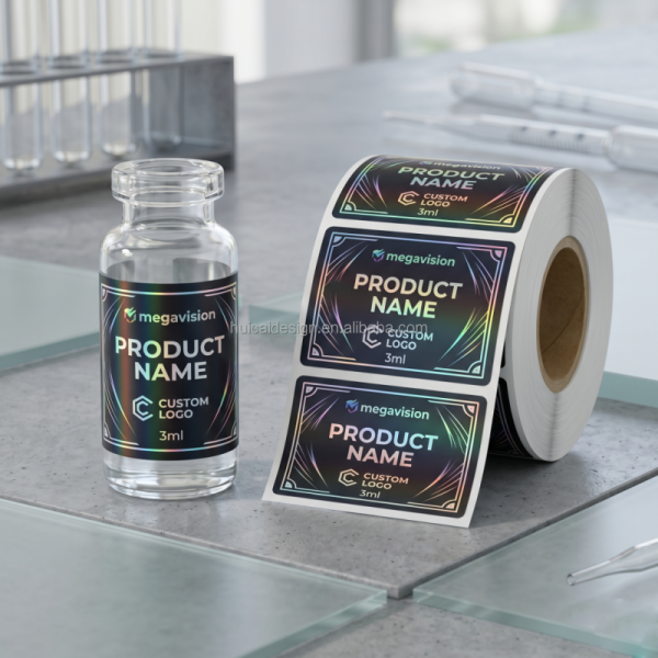 Research Chemical Vials Low MOQ Quick Turnaround Peptide Small Vial Labels Tailored Holographic PET Brushed Silver Vinyl