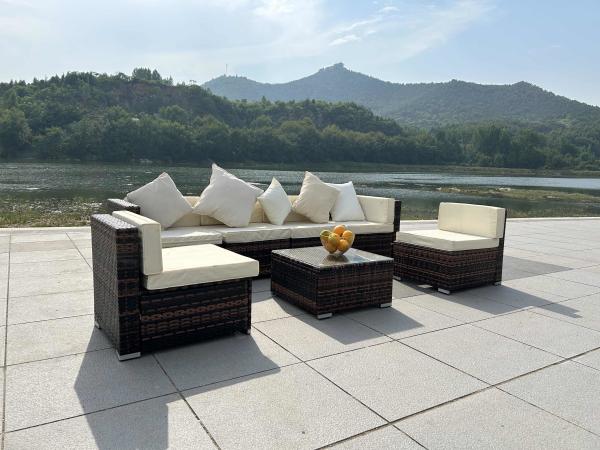 Sofá de Rattan Indoor PE Outdoor Com Sofá Lateral, Sofá Médio, Otomano, Mesa de Café